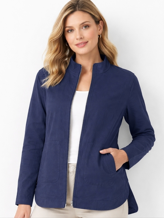 Ruby Rd. Jackets & Blazers - Ruby Rd. Chino Zip-Front Casual Jacket Dark Navy Large